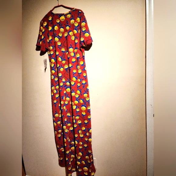 LulaRoe Maria Stanning Red Blue Yellow Floral Print Maxi Dress - Picture 4 of 8